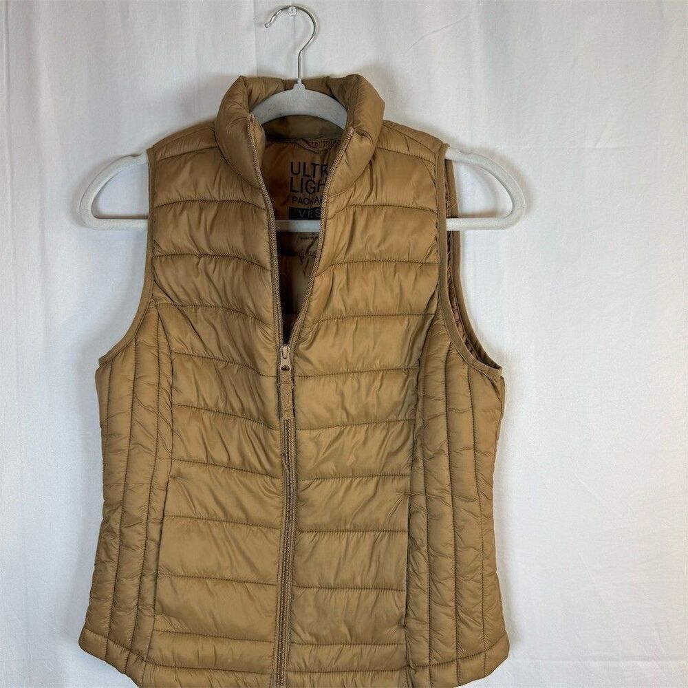 Love Tree Vest Womens S Brown Packable Puffer Quilted Full Zip Stand